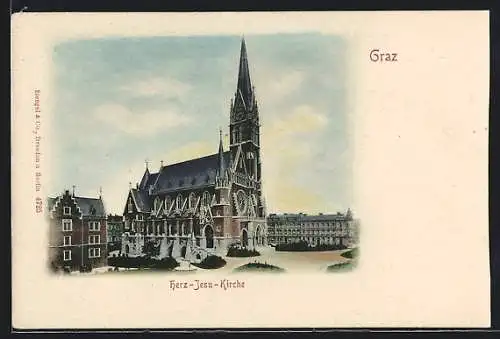 AK Graz, Herz-Jesu-Kirche mit Anlagen
