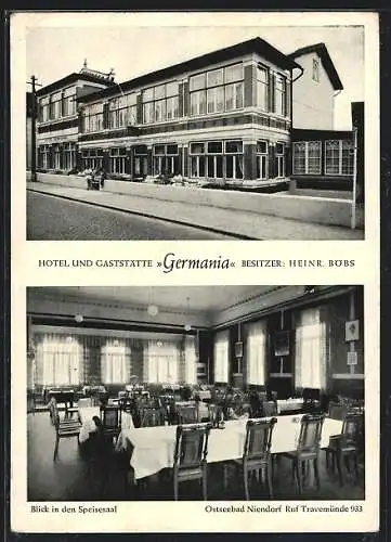 AK Niendorf / Ostsee, Hotel und Gaststätte Germania, im Speisesaal