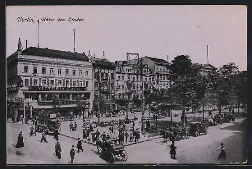AK Berlin, Unter den Linden mit Victoria Café