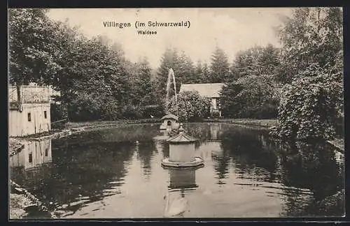 AK Villingen / Schwarzwald, Waldsee mit Wasserfontäne