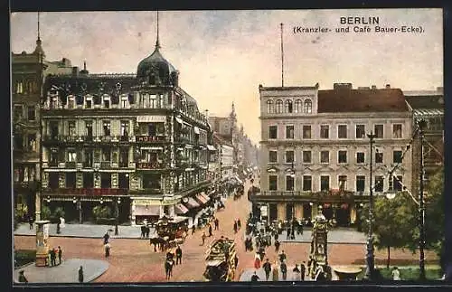 AK Berlin, Kranzler-und Cafe Bauer-Ecke mit Kutsche