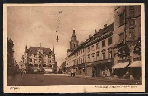 AK Erfurt, Strassenpartie am Anger mit Monumentalbrunnen