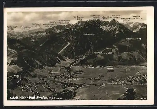 AK Oberjoch, Die Pass-Strasse im Alpenpanorama