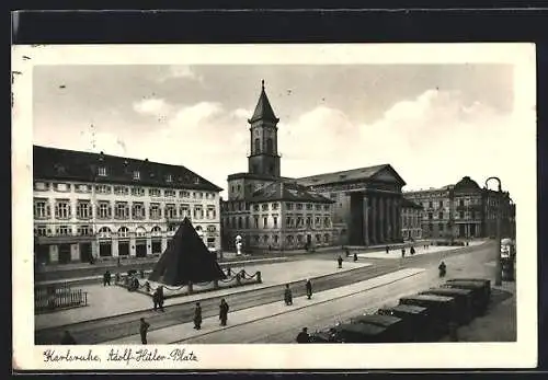 AK Karlsruhe, Platz mit Denkmal