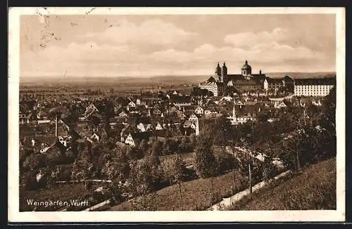 AK Weingarten /Württ., Ortsansicht vom Berg aus mit der Basilika
