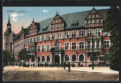 AK Erfurt, Menschenmenge vor der Hauptpost