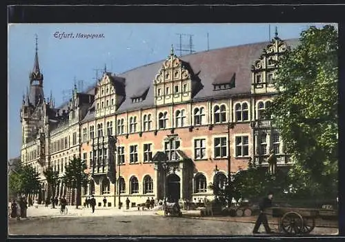 AK Erfurt, Blick auf Hauptpost in der Strasse am Anger