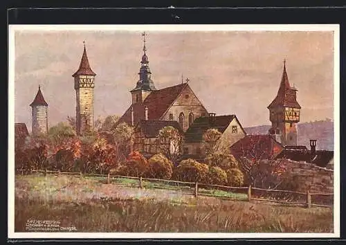 Künstler-AK P. Schmiegelow: Ostheim vor der Rhön, Motiv der Kirchenfestung