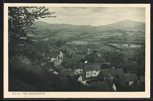 AK Zell / Bensheim, Blick über die Dächer der Stadt
