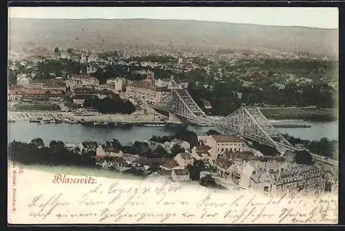 AK Dresden-Blasewitz, Ortsansicht mit der Flussbrücke