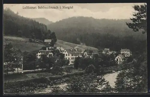 AK Schönmünzach, Ortsansicht mit Gasthof und Umgebung