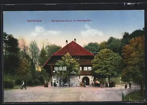 AK Karlsruhe, Schwarzwaldhaus im Stadtgarten