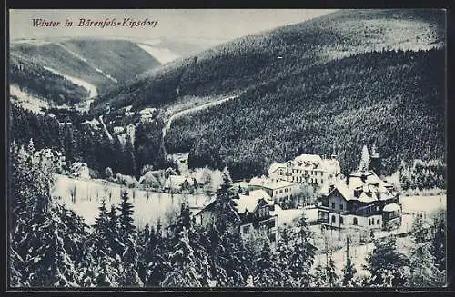 AK Bärenfels-Kipsdorf, Ortsansicht im Winter aus der Vogelschau