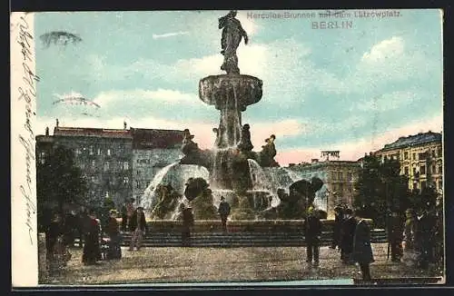 AK Berlin-Tiergarten, Herkules Brunnen auf dem Lützowplatz, mit Besuchern und Polizist