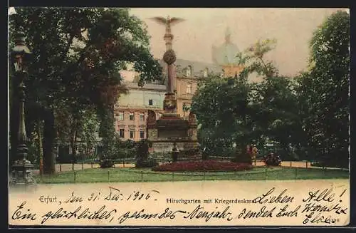 AK Erfurt, Hirschgarten mit Kriegerdenkmal