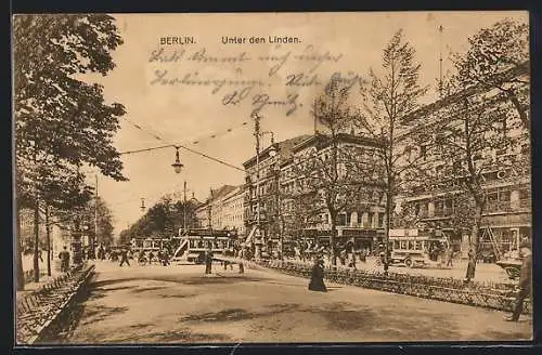 AK Berlin, Unter den Linden, Strassenpartie mit Doppeldeckern