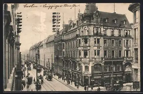 AK Berlin, Leipziger Strasse, Pferdebahn