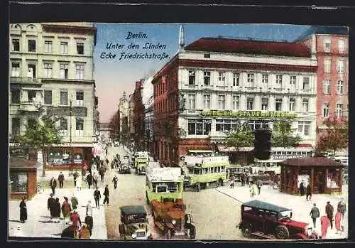 AK Berlin, Unter den Linden, Ecke Friedrichstrasse, mit Kiosk
