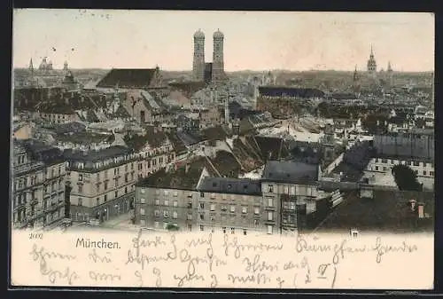 AK München, Innenstadt mit Frauenkirche aus der Vogelschau