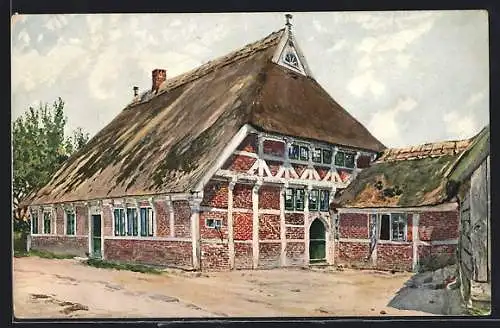 Künstler-AK Hamburg-Neuengamme, Katen erbaut 1655