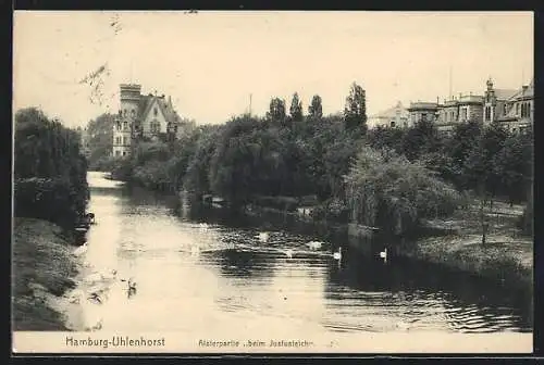 AK Hamburg-Uhlenhorst, Alsterpartie beim Justusteich
