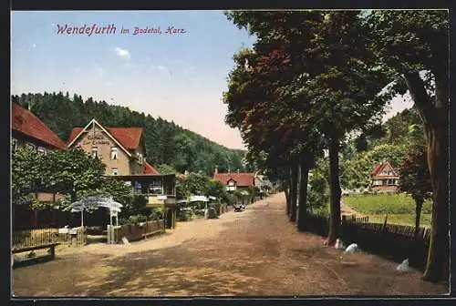 AK Wendefurth /Harz, Strassenpartie mit Gasthaus Zur Erholung