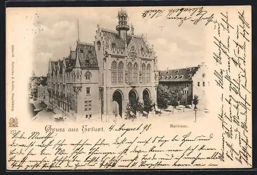 AK Erfurt, Rathaus mit Strassenpartie