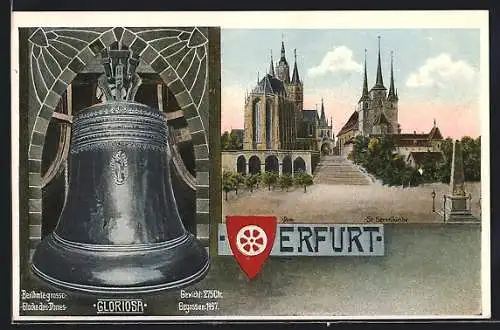 Passepartout-AK Erfurt, St. Severikirche und Glocke Gloriosa