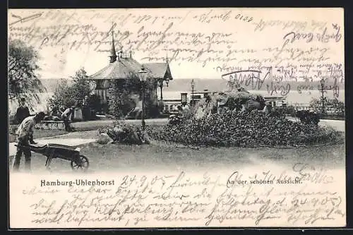 AK Hamburg-Uhlenhorst, An der schönen Aussicht mit Gärtner