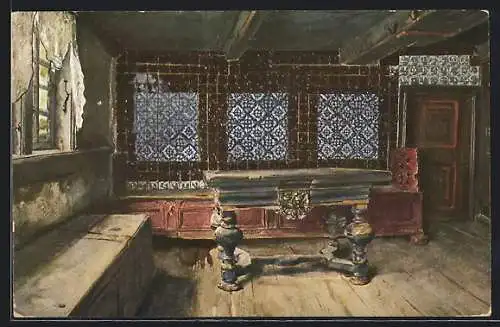 Künstler-AK Hamburg-Neuengamme, Dönns im 1593 erbauten Hufnerhause