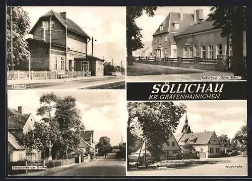 AK Söllichau /Kr. Gräfenhainichen, Bahnhof, Schmiedeberger Strasse, Hauptstrasse