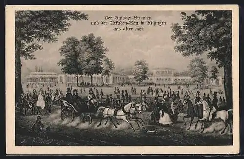 Künstler-AK Bad Kissingen, Rakoczy-Brunnen und der Arkaden-Bau