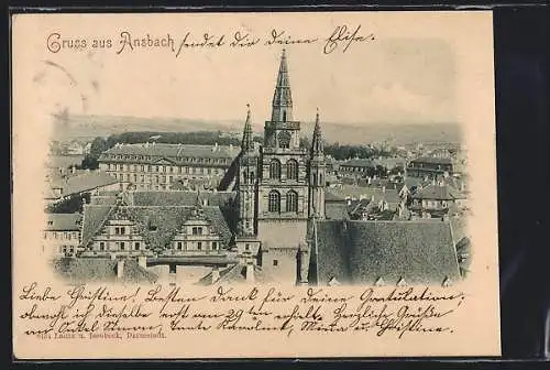 AK Ansbach / Bayern, Ortsansicht mit Kirche