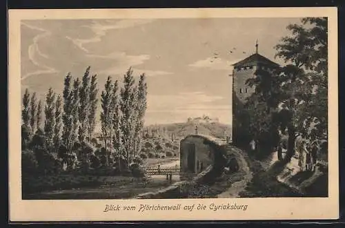 Künstler-AK Erfurt, Blick vom Pförtchenwall auf die Cyriaksburg