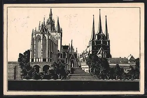 Künstler-AK Erfurt, Dom & Severi-Kirche