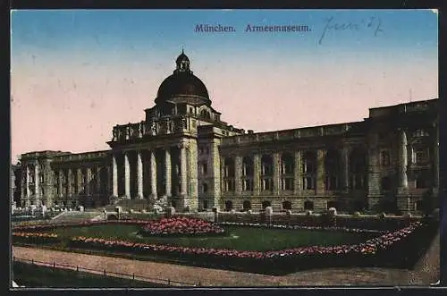 AK München, Armeemuseum mit Grünanlagen