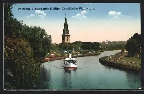 AK Potsdam, Havelpartie, Heilige Geistkirche und Flatowturm