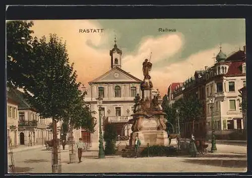 AK Rastatt, Brunnen vor dem Rathaus