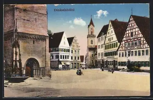 AK Dinkelsbühl, Ortspartie mit Kirche und Passanten