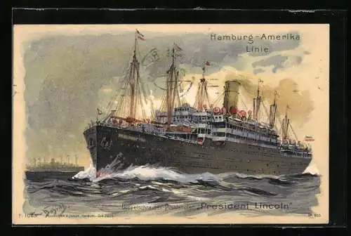 Künstler-AK Hans Bohrdt: Doppelschrauben-Postdampfer President Lincoln der Hamburg-Amerika Linie