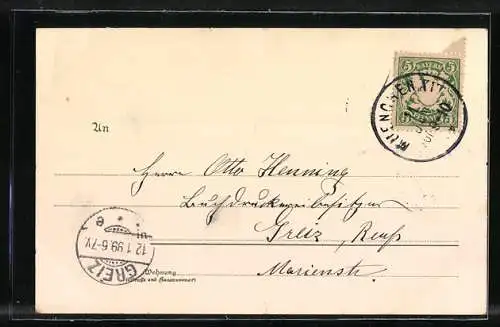 Künstler-AK Zeno Diemer: München, Maximiliansbrücke und Protestantische Kirche an einem trüben Wintertag