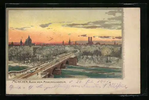 Künstler-AK Zeno Diemer: München, Blick vom Maximilianeum im Winter