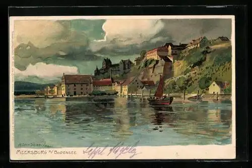 Künstler-AK Zeno Diemer: Meersburg / Bodensee, Ortsansicht vom Wasser aus