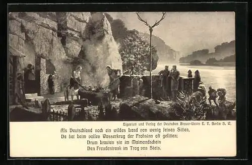 Künstler-AK Zeno Diemer: Drum brauten sie im Maimondschein den Freudentrank im Trog von Stein