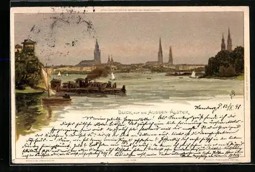 Künstler-AK Carl Biese: Hamburg, Blick auf die Aussen-Alster