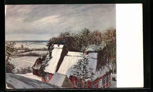 Künstler-AK Worpsweder Künstlerkolonie: Worpswede, Haus mit Landschaft im Schnee