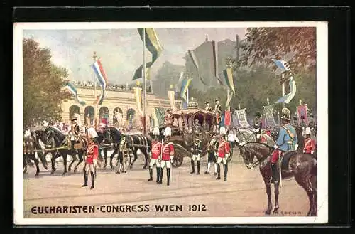 Künstler-AK C. Benesch: Wien, Eucharistischer Kongress 1912, Soldaten in Uniform