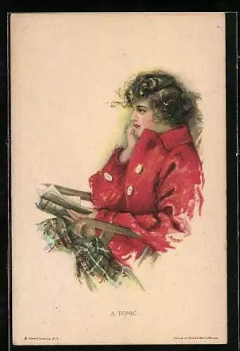 Künstler-AK Pearle Fidler LeMunyan: American Girl No. 85, A Tonic, Mädchen in roter Jacke