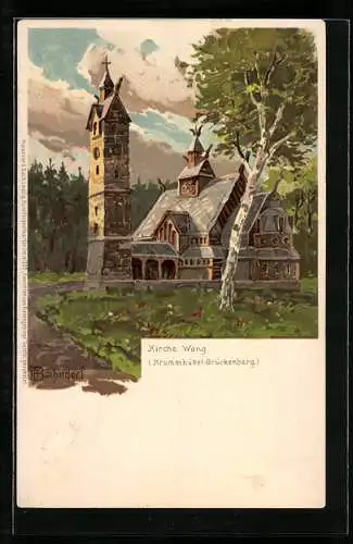 Künstler-AK H. Bahndorf: Krummhübel-Brückenberg, An der Kirche Wang