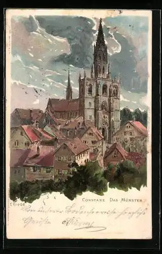 Künstler-Lithographie C.Biese: Constanz, Das Münster